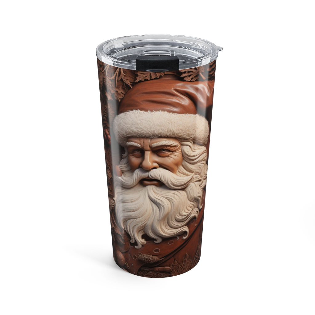3D Engraved Leather Look Christmas Santa (Design 1) 20oz Tumbler/Travel Mug